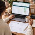 Maker using the Product Cost & Margin Tracker workbook and printable cost review worksheet