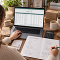 Maker using the Sales & Revenue Dashboard sales log and printable review worksheet